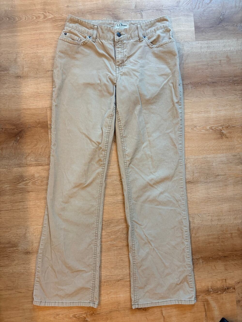 LL Bean Womens 8 M/Tall Corduroy Pants Khaki Tan Curvy Fit Stretch Straight Leg